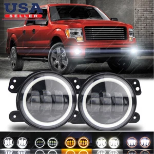 Pair 4" Bumper LED Halo Fog Lights For Ford 2009 2010 2011 2012 2013 2014 F150 - Picture 1 of 13