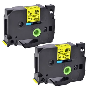 2PK Extra Adhesive Black on Yellow Label Tape For Brother TZ TZe-S641 18MM   - Picture 1 of 9
