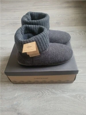 Dunlop Brent Knitted Pull On Memory Foam Indoor Slippers Boots Grey