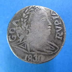 PORTUGUESE INDIA RUPIA 600 REIS 1831 RULER MIGUEL I SILVER GOA KM 254 #4058# - Picture 1 of 3
