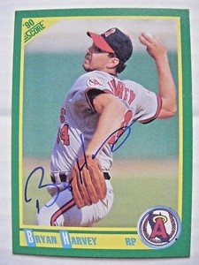 BRYAN HARVEY signed ANGELS 1990 Score baseball card AUTO UNC-CHARLOTTE MARLINS 8