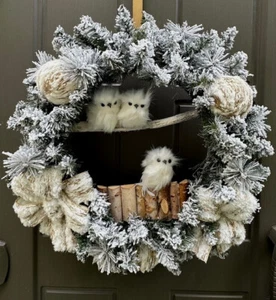 Eulenkranz Wintereulenkranz Eule Familienkranz beflockt Eulenkranz Schneeeule - Bild 1 von 6