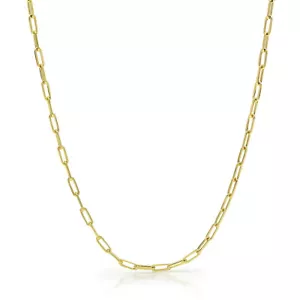 10k Yellow Gold 2mm Paperclip Chain Rolo Dainy Cable Link Necklace Men Women 20" - Picture 1 of 4