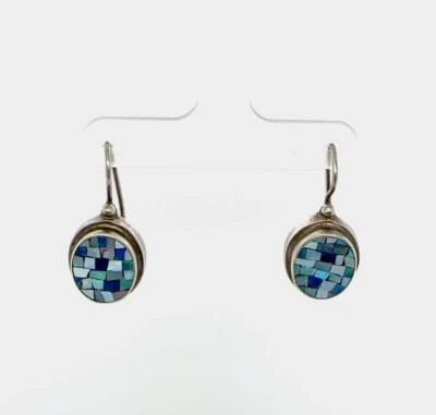 Pendientes colgantes vintage de micro mosaico ópalo plata de ley MNSN 925 Foto 1 de 4