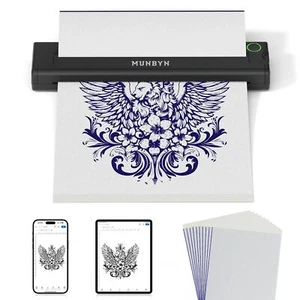 MUNBYN Tattoo Stencil Printer Wireless Thermal  Tattoo Printer 20 Transfer Paper - Picture 1 of 11