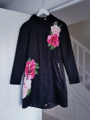 Ted Baker Rih Floral Hooded Parka Jacket Black Size  1 UK 8 (US 4) EUC Rain Coat - Image 1 of 4