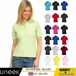 Uneek Damen Poloshirt Größen 8-22 Damen Freizeit T-Shirt klassische Passform einfache Arbeitskleidung - Bild 1 von 18