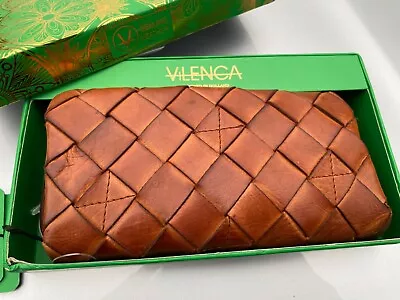 New VILENCA Holland Woven Leather Wallet Clutch TK #167 Cognac LARGE WEAVE • 59.50€