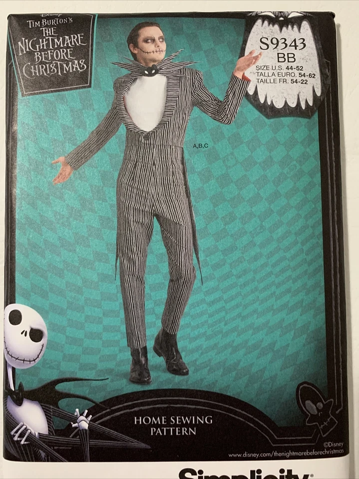 Simplicity Pattern S9343 BB Size 44-52 Men's Costume Nightmare Before Christmas