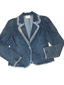 Simply Hot Swarovski Crystal Embellished Denim Jacket Sz M Fitted Fitted Waist - Picture 1 of 14