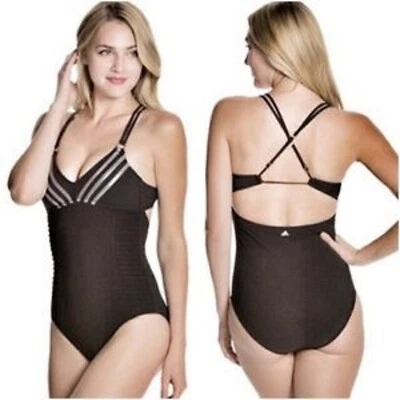 Adidas Mujer Traje de Baño de Una Pieza Grande L Negro Gris Tirantes Playa Vacaciones NUEVO Foto 1 de 4