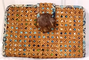 Vera Bradley Woven Wicker Basket Snap Closure Clutch Purse Fabric Design Boho - Picture 1 of 4