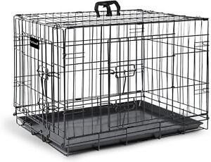 Furdreams 36-Inch Dog Cage Crate – Heavy Duty Black Metal Folding Crate with