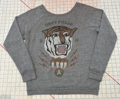 OBEY Propaganda Pullover Sweatshirt Women's Small Grey Tiger Scoop Neck - Image 1 of 4