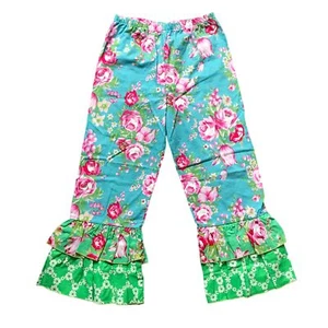 Gurlybird Cropped Pants Girls Sz 10 Multi Colored Mixed Prints Ruffle Hem Pants - Picture 1 of 11