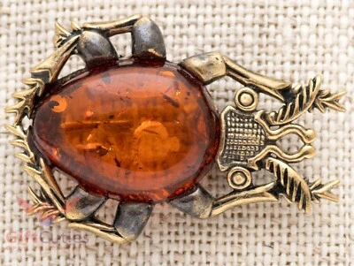 Brass Amber Brooch of alder leaf beetle bug IronWork - Image 1 of 3