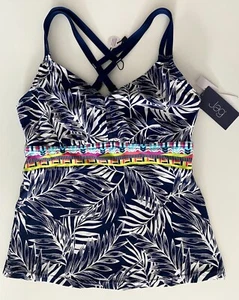 Jag Tankini Bikini Top Nwt Tropical Palm Underwire Navy Blue Swim  32 D / DD - Picture 1 of 2