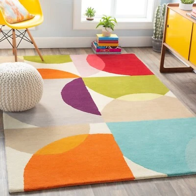 Modern Abstract Multicolor Shape Rainbow Area Rug for Living Room Bedroom Rugs - Image 1 of 4