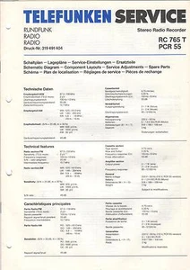 Telefunken Service Anleitung Manual Radio Stereo Recorder RC 765 T/ PCR 55 B493 - Bild 1 von 3