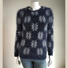 65% Angora Fuzzy Vintage JACK WILLS Navy Snowflake Pullover Sweater 32 in bust