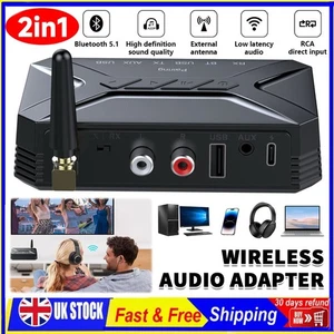 Wireless Bluetooth 5.3 Transmitter Receiver Audio HiFi Music Adapter AUX To RCA - Picture 1 of 24