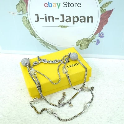 Collana lunga con strass in cristallo placca logo Fendi colore argento... - Immagine 1 di 4