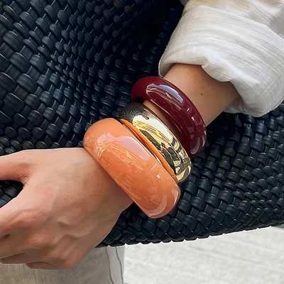 Acrylic Resin Bangle Women Irregular Chunky Wide Geometric Vintage Jewelry - Image 1 of 4