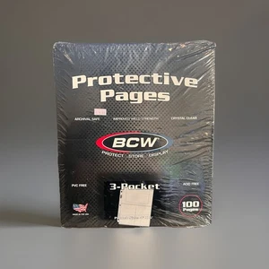NEW Box of 100 BCW 3-Pocket 4 x 6 Postcard / 4x6 Photo Album Pages Binder Sheets - Picture 1 of 2