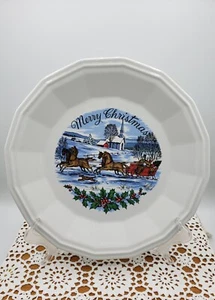 Homer Laughlin Merry Christmas 10" White Dinner Salad Plate I-82 USA - Picture 1 of 12