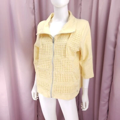 Chaqueta Onque Casual Petite Para Mujer Jacquard Amarillo Crochet Cremallera Completa PXL Foto 1 de 4