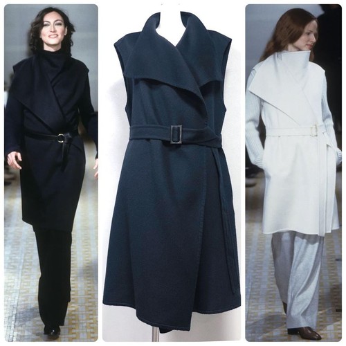 HERMÈS Giubbotto cappotto lungo doppiopetto HERMES cashmere blu scuro taglia 40