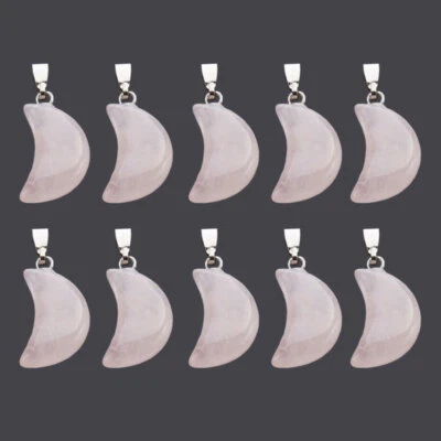 抛光10/30/50件装天然石材玫瑰石英水晶月亮项链吊坠礼物 — 第 1/4 张图片