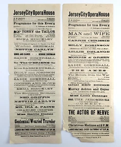 Jersey City Opera House 2 volantini programma teatro antico broadside NJ anni 1870 - Foto 1 di 2