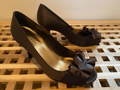 Stuart Weitzman Russell & Bromley Brown Satin Peep Toe Shoes UK 5.5 EU 38.5 - Image 1 of 4