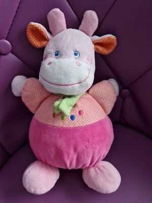 Mots d'Enfants doudou velours boule vache rose orange avec écharpe verte 25 cm - Photo 1/2