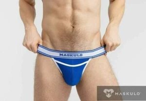 MASKULO College Cotton Jockstraps Two Pockets Codpiece Royal Blue JS161-62 28 - Picture 1 of 6