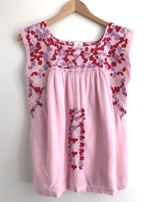 Camisa para mujer J. MARIE rosa bordada sin mangas de lino talla S usada en excelente estado preppy popover Foto 1 de 4