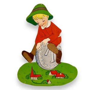Vintage Pappe Papier Figur Seltener Taler Junge Münze Süß Deko Alt Märchen Bild - Bild 1 von 3