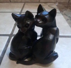 Vintage Handarbeit 2 Kätzchen nebeneinander sitzend ohne Karton selten - Bild 1 von 14