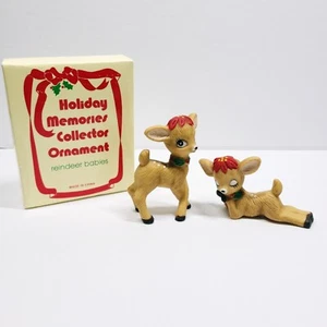Holiday Memories Collector Ornaments Boxed Set of 2 Reindeer Babies Vintage - Picture 1 of 6