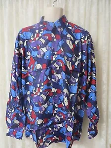 Camisa Giorgio DANIELI Vintage Nueva con etiquetas Retro Rayón Mangas Largas BLUES PÚRPURA - Imagen 1 de 3