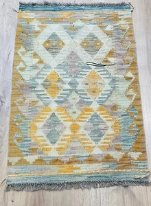 Alfombra Kilim Afgana Vintage Multicolor Lana Salón Azteca Kilim 61x91cm - Imagen 1 de 3