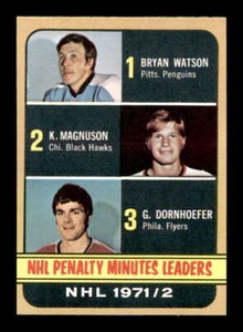 1972 Topps #65 Bryan Watson/Keith Magnuson/Gary Dornhoefer League Leader NM/NM+ 