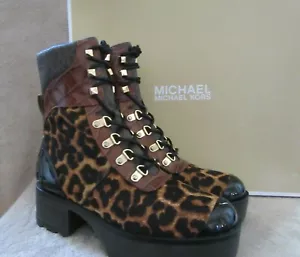 Michael Kors Khloe Mixed Media Kalbshaar Leder Kampfstiefel Schuhe US 7 M NEU MIT ETIKETT - Bild 1 von 9