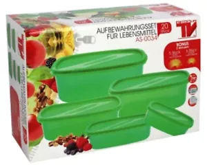 20-teiliges Lebensmittelaufbewahrungsset mit praktischen, grünen Aufbewahrungsboxen und Frischebeutel. - Bild 1 von 2