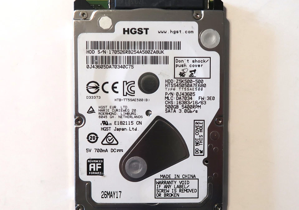 Hitachi HTS545050A7E680 0J43605 DA7034 FW:3E0 500gb 2.5" Sata China 26MAY17 - Image 1 of 1