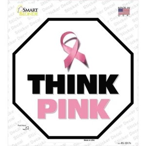 Pink Ribbon Think Pink Octagon Sticker 3X3 Inches - Picture 1 of 1