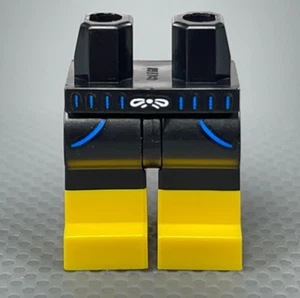 LEGO Minifigure Fianchi e gambe Pantaloni Neri Pantaloncini Cuciture Blu Stivali Gialli - Foto 1 di 5