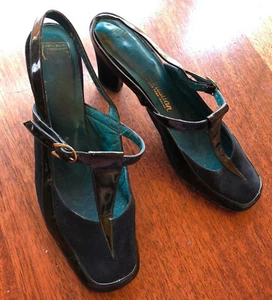 Vtg 60's Shoes LADY CHRISTIAN Black Velvet & Patent Leather Tstrap Aprox 5.5 - Picture 1 of 8