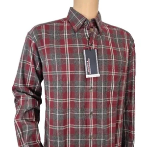 Roundtree & Yorke Men's Plaid Portuguese Flannel Shirt Red/Gray Size LT Tall  - Picture 1 of 10